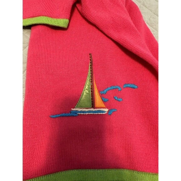 Breckenridge Womens Petite Cardigan Sweater Embellished Sailboats Tropical XL - Picture 8 of 10